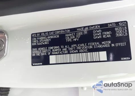 2022 Volvo Xc90 Recharge Plug-In Hybrid T8 Inscription 7 Passenger z USA, uszkodzony, nr VIN YV4BR0CL4N1803638
